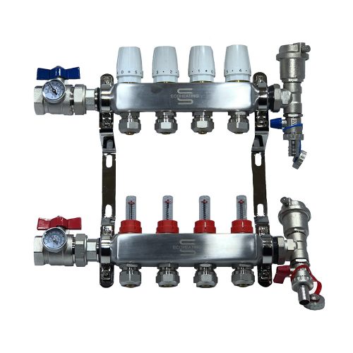 Manifold de acero inoxidable de 4 circuitos