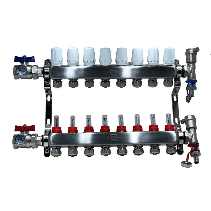 Manifold de acero inoxidable de 8 circuitos